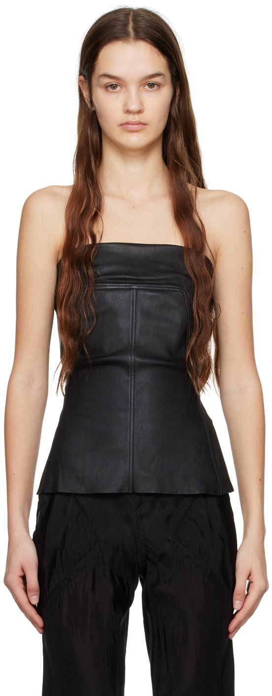 Tanktop Rick Owens Rick Owens Leather Bustier Camisole Sort | RP01C5127 LS
