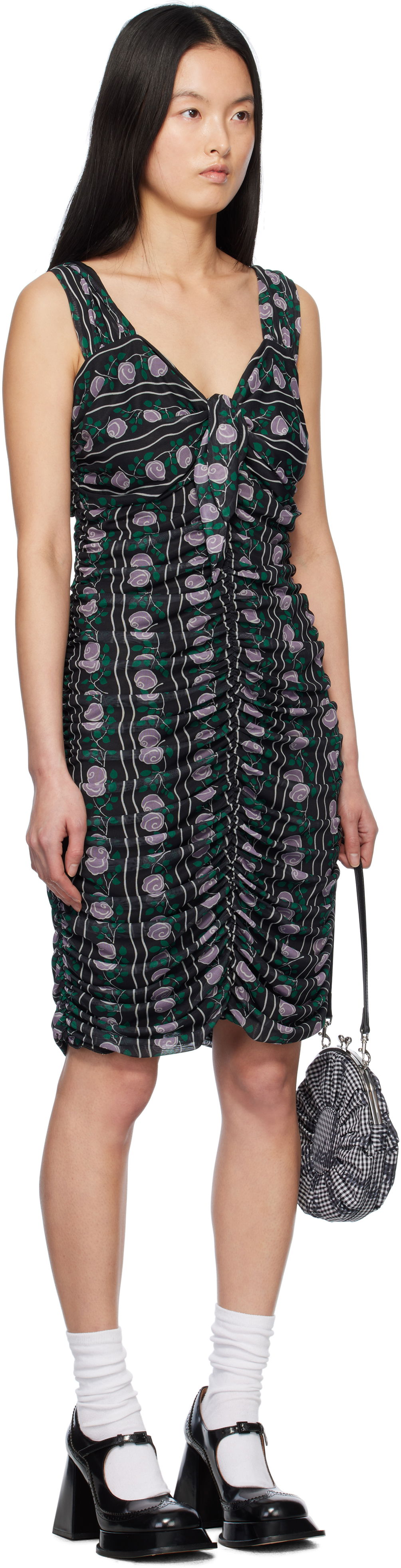 Kjole Anna Sui Anna Sui Rosetti Mesh Ruched Tie Midi Dress Sort | 1125G70, 1