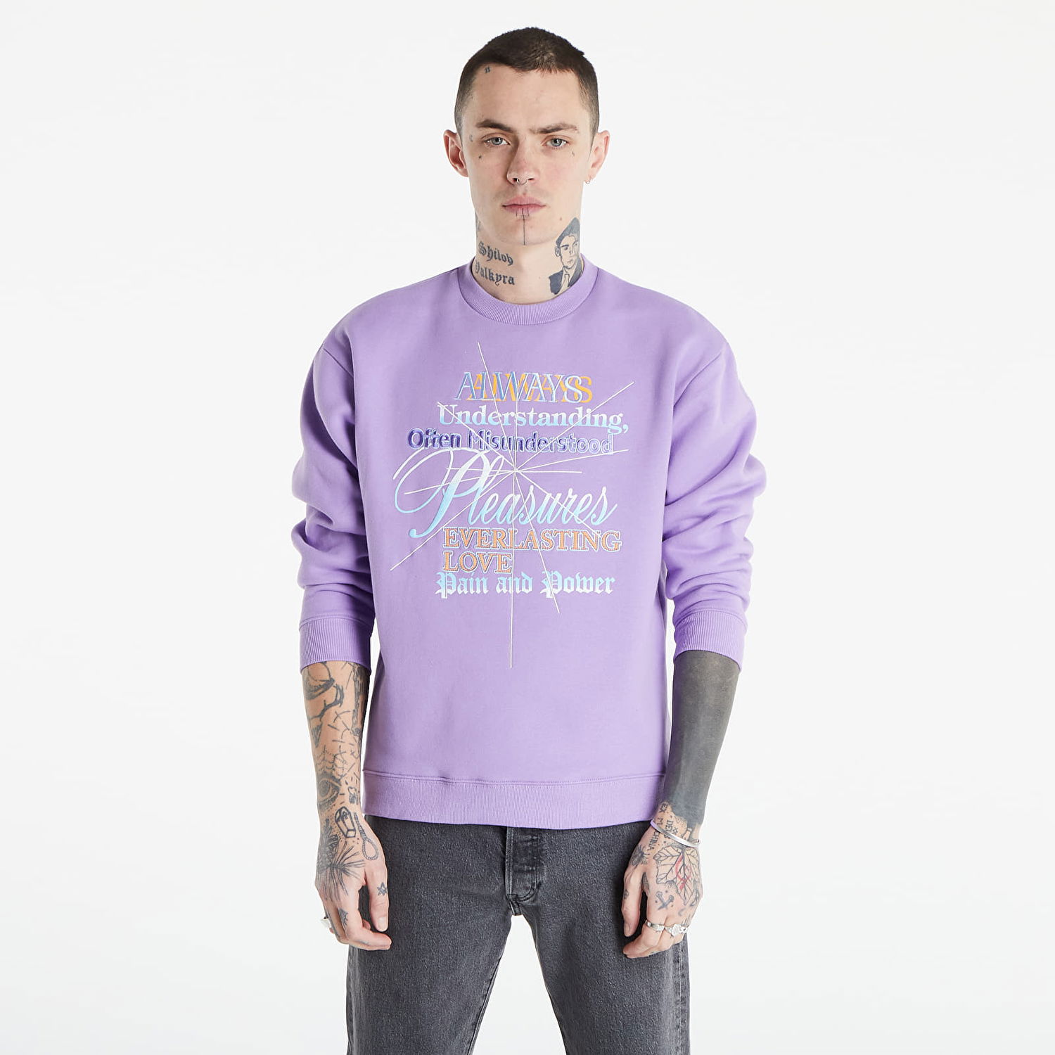 Sweatshirt Pleasures Faith Crewneck Sweatshirt Lilla | P21W027 Purple, 1