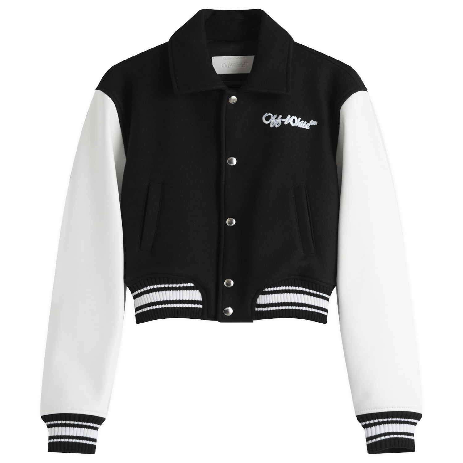 Bomberjakke Off-White Off-White WO Simple Cropped Varsity Jacket, Size Small Sort | OWEK00DS25FAB0011001, 1