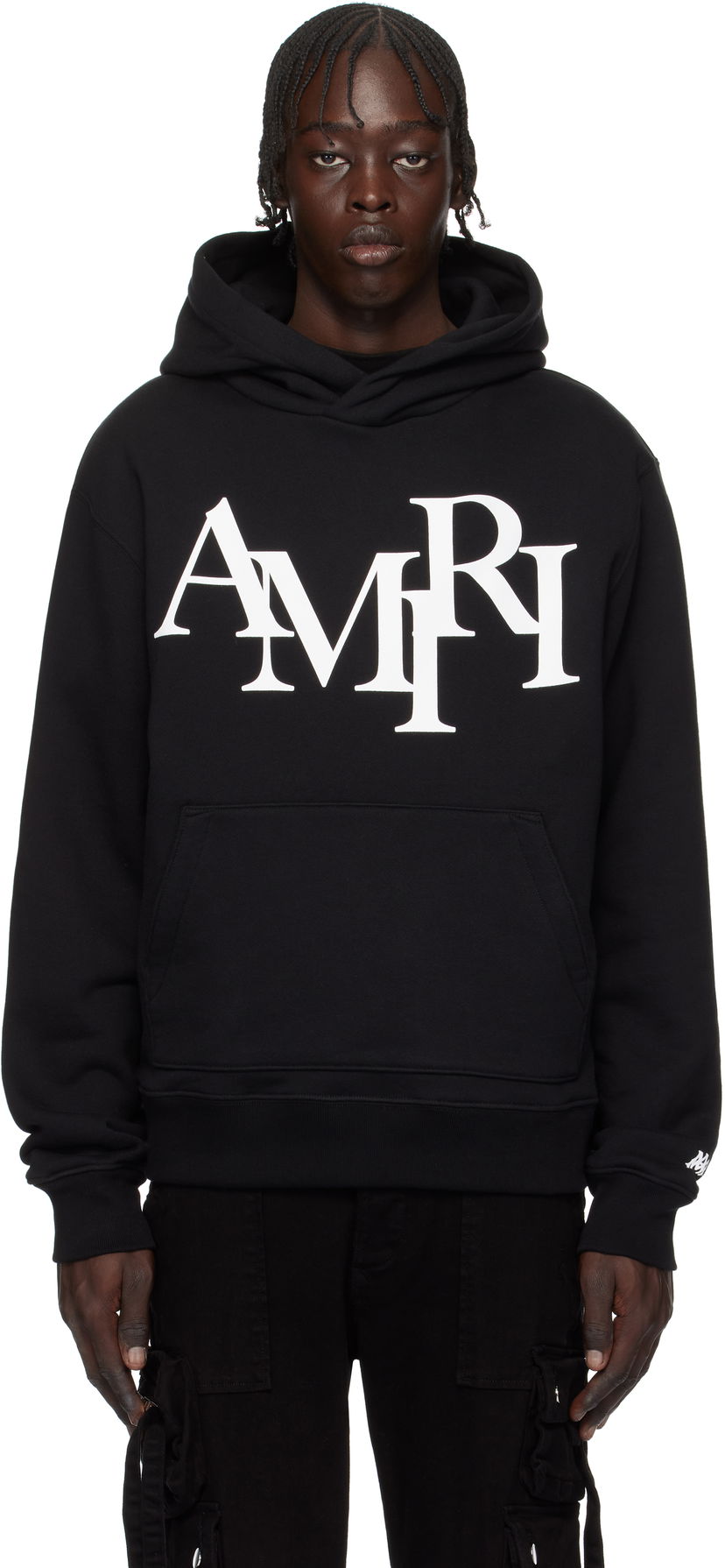Sweatshirt AMIRI Staggered Logo Print Hoodie Sort | AMJYHD1094