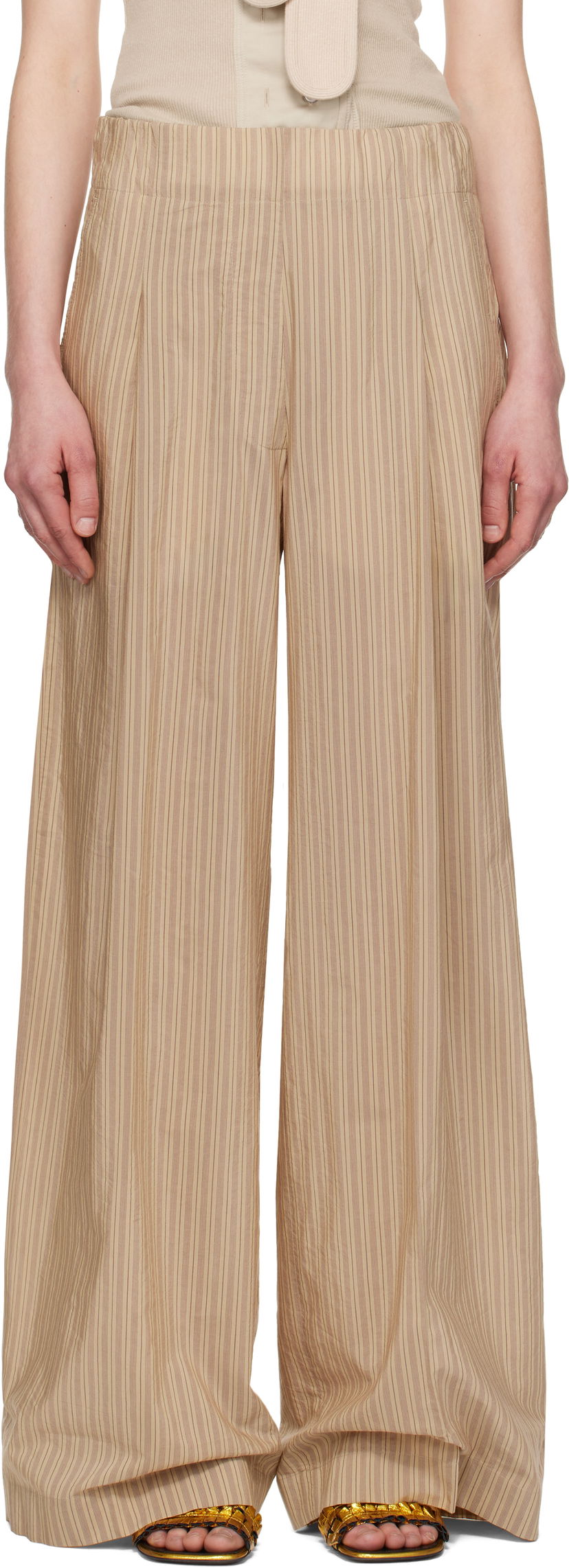 Bukser Dries Van Noten Dries Van Noten Striped Wide-Leg Trousers Beige | 251-010909-1524