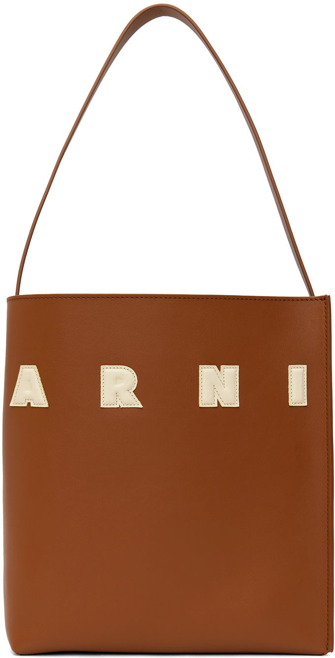 Mulepose Marni Small Leather Museo Patches Tote Brun | SHMP0111U0 P6483