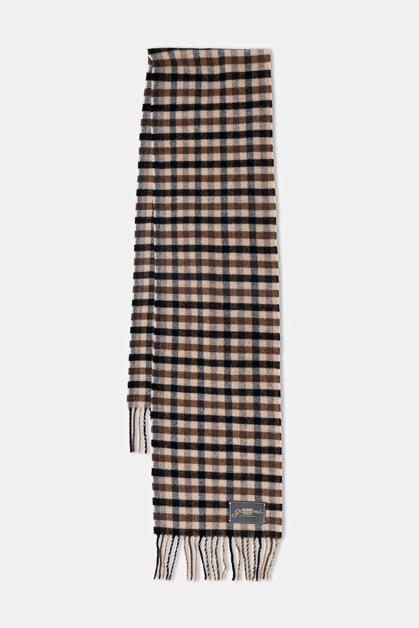 Tørklæde GANNI Graphic Wool Checked Scarf Flerfarvet | A6668
