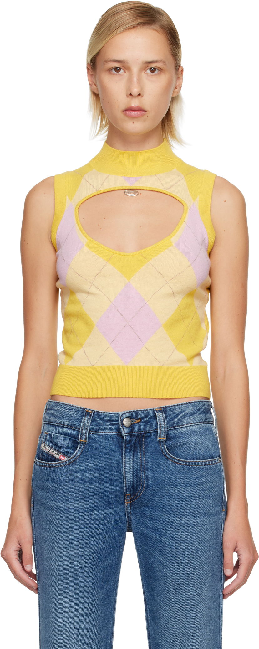 Vest Diesel Argyle Pattern Cut-Out Sleeveless Mock Neck Top Flerfarvet | A19500 0JLBB