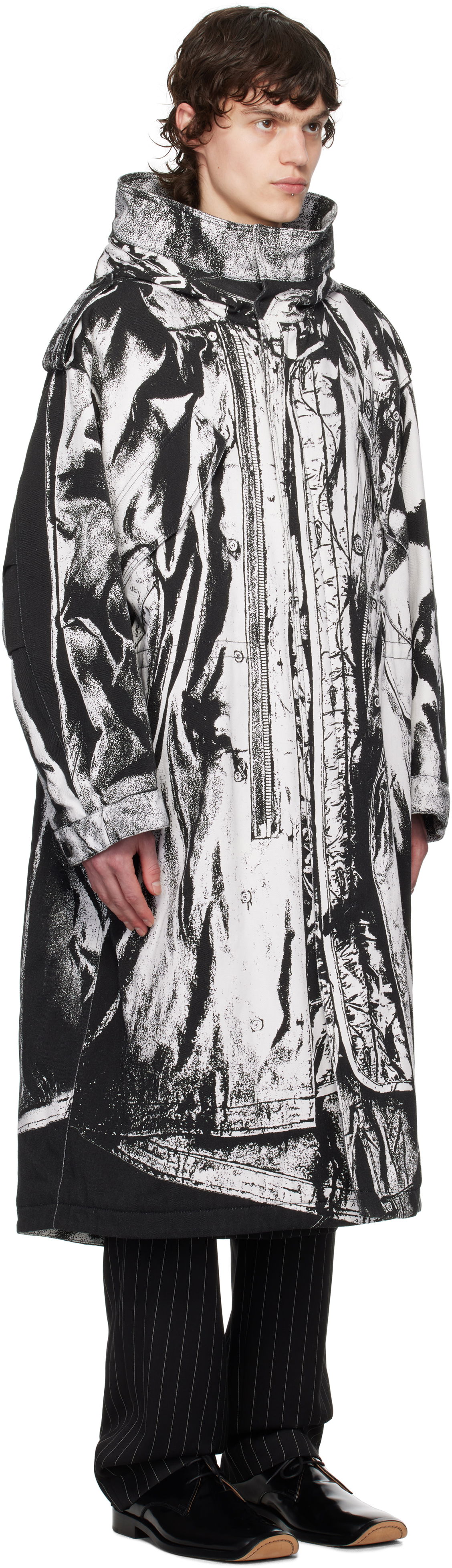 Regnfrakke Jean Paul Gaultier Jean Paul Gaultier Trompe-L'œil Print Hooded Coat Sort | 25/33-F-MA032I-C570-0001, 1