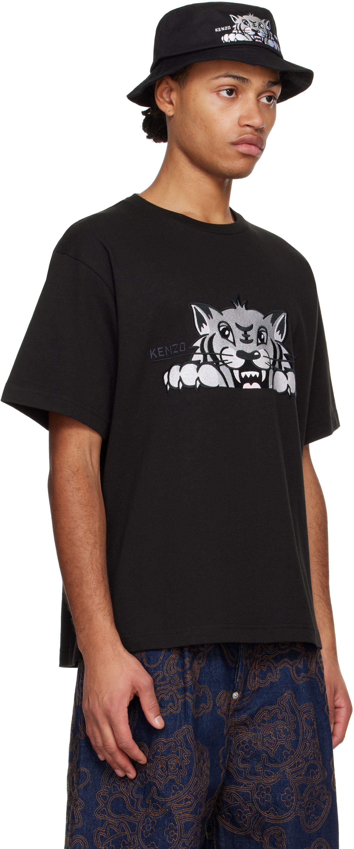 T-shirt KENZO Happy Tiger Embroidered T-Shirt Sort | FF55TS5264SI, 1