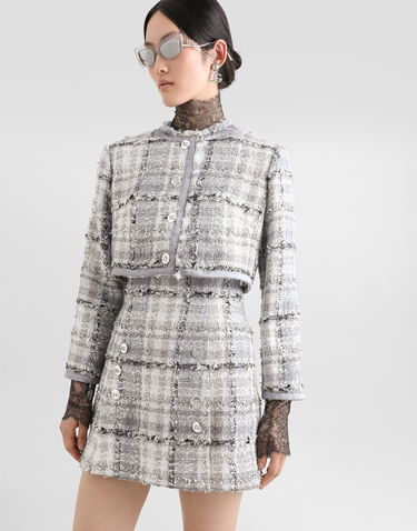 Vest Dolce & Gabbana Short Check Lurex Tweed Jacket Grå | F27DQTFQZAES8100, 3