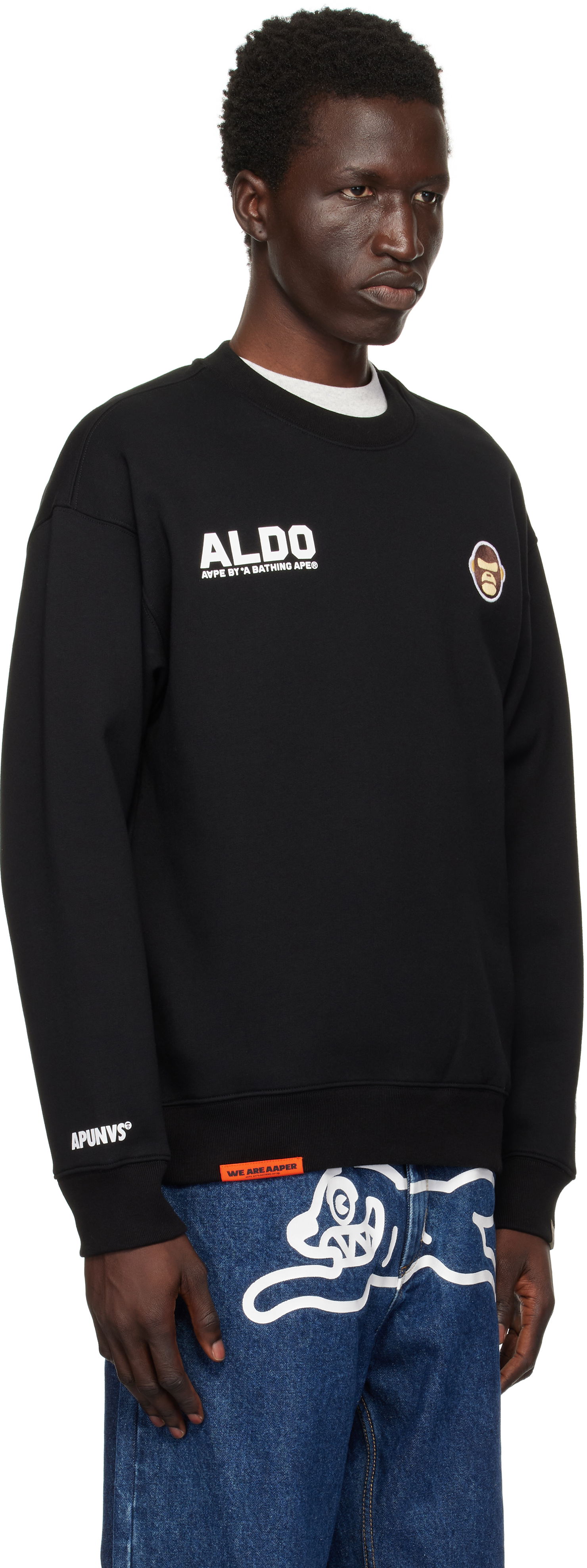 Sweatshirt AAPE by A Bathing Ape AAPE by A Bathing Ape 'AAPER Aldo' Sweatshirt Sort | AAPSWMB377XXNBKX, 1