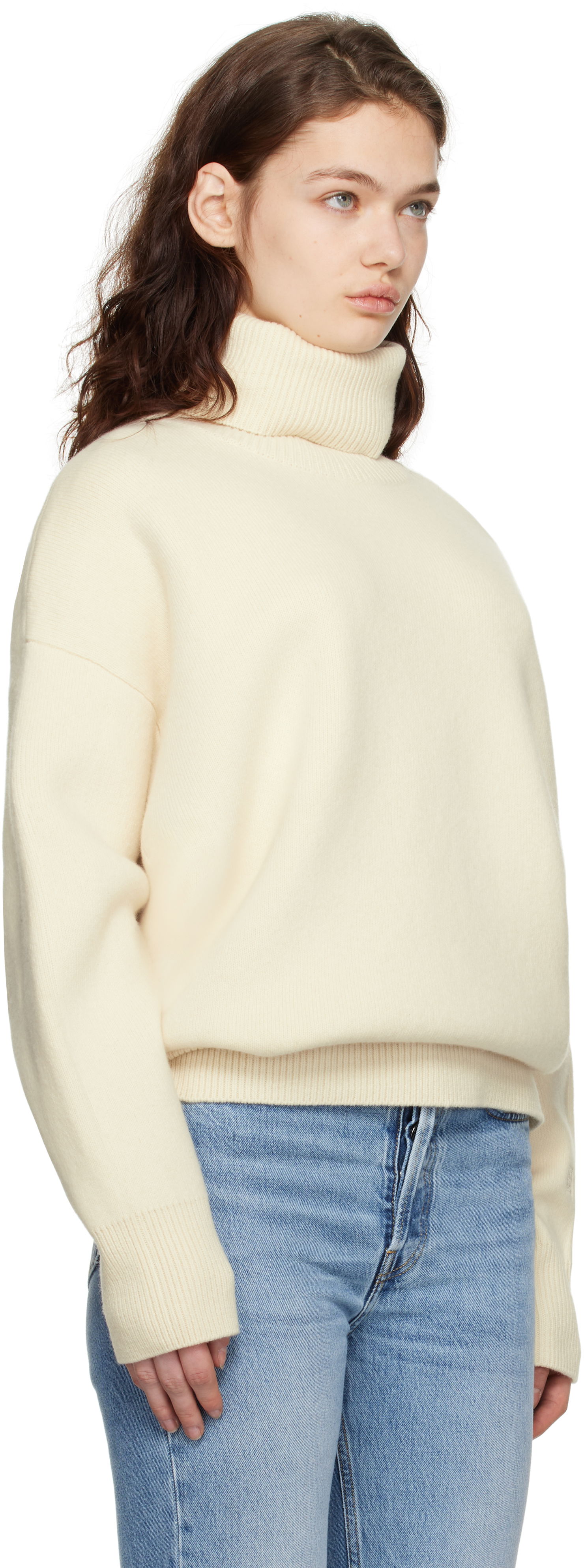 Sweater TOTEME TOTEME Double-Knit Turtleneck Sweater Beige | 251-WRT4629-YA0132, 1