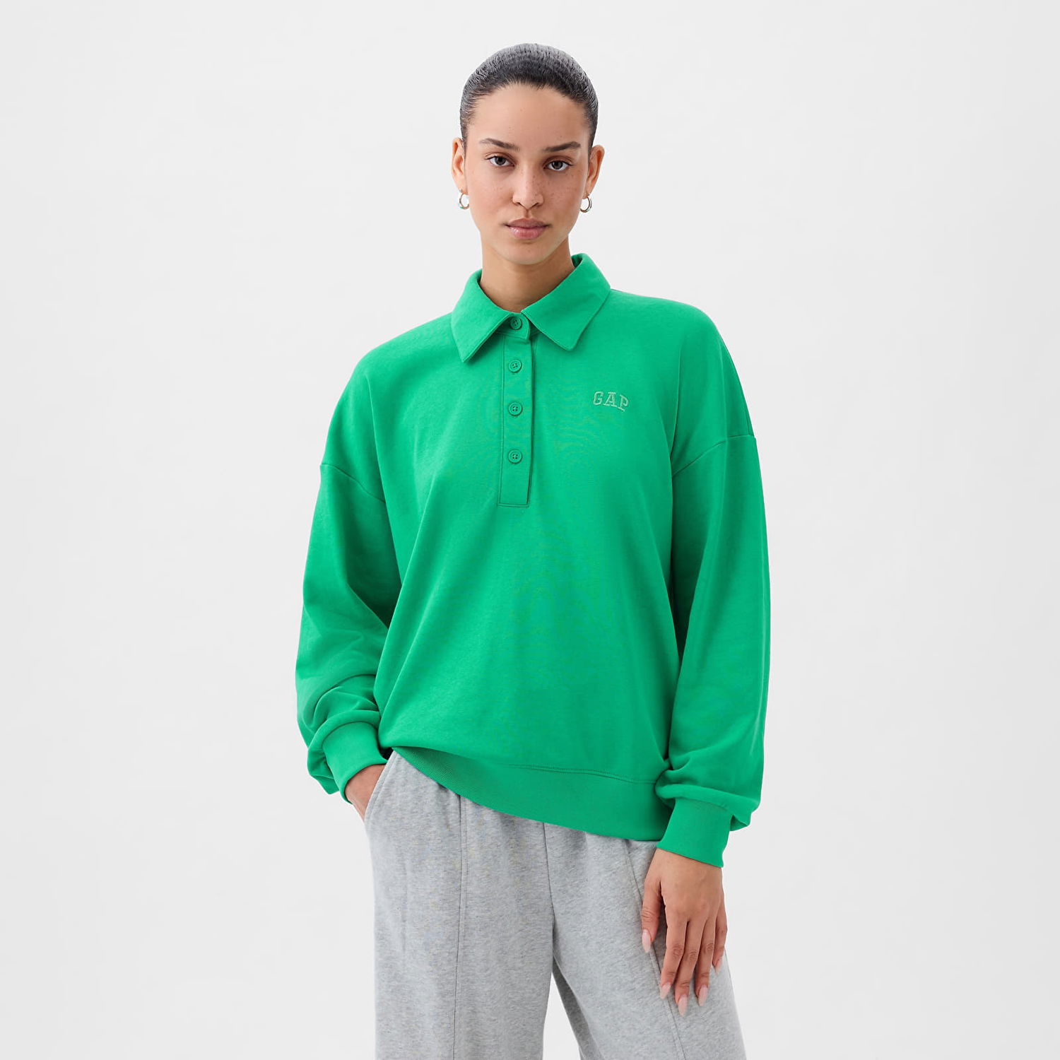 Sweatshirt GAP French Terry Logo Polo Sweatshirt Simply Green Grøn | 870977-00, 0
