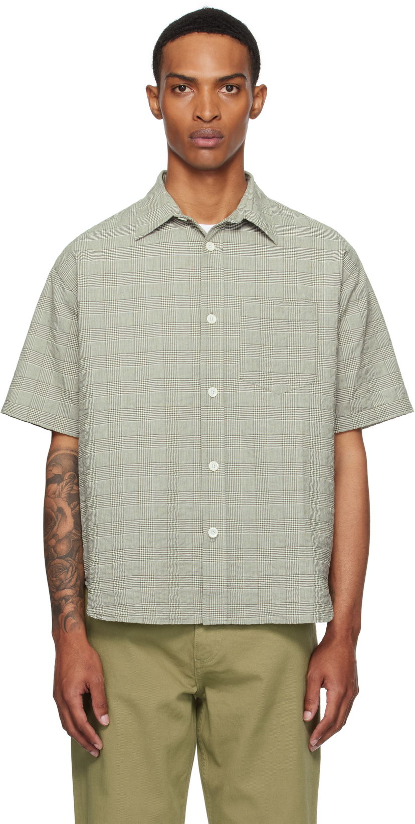 Skjorte NORSE PROJECTS Norse Projects Mo Oversized Check Short Sleeve Shirt Grøn | N40-0827
