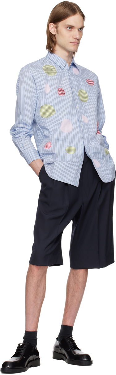 Skjorte Comme des Garçons Comme des Garçons Yarn Dyed Stripe Poplin & Check Shirt Blå | FO-B014-051, 3