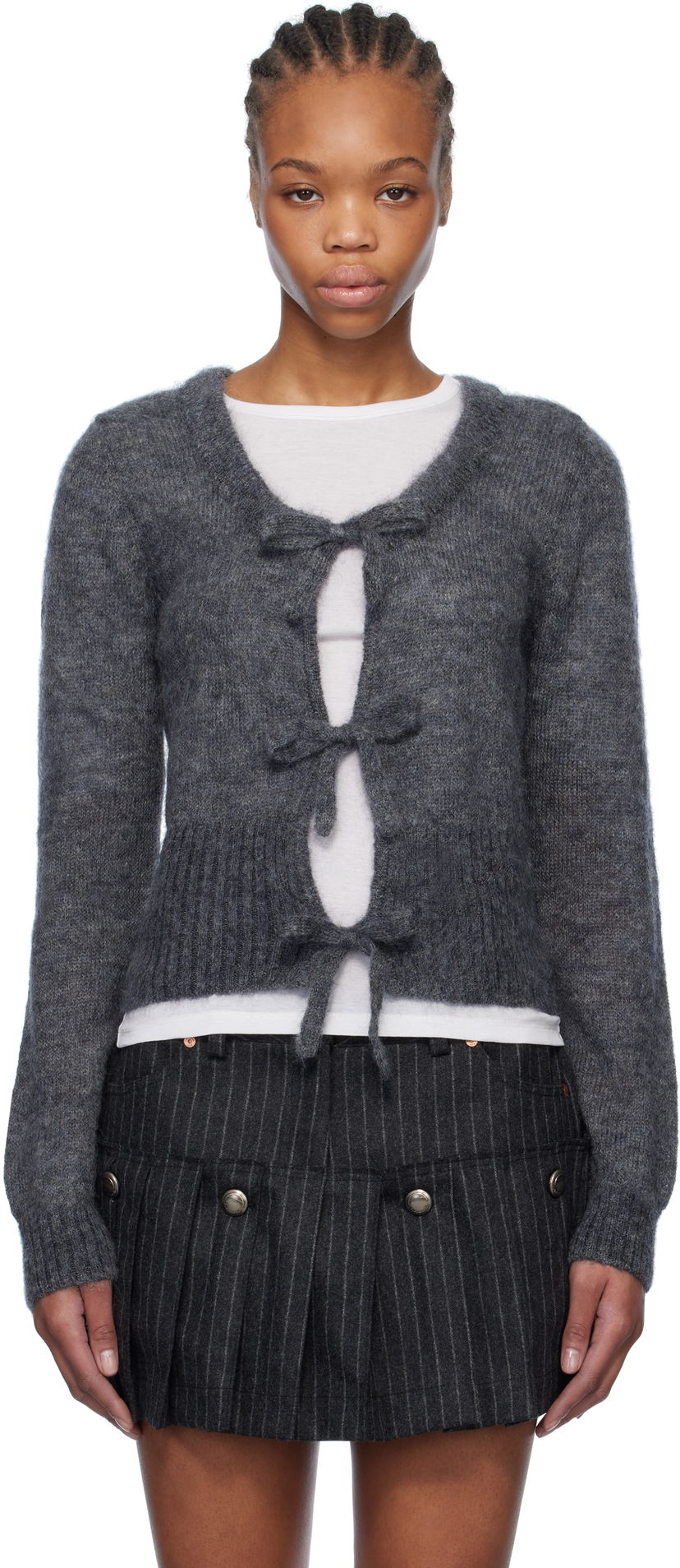 Sweater GANNI GANNI Light Mohair Tie Cardigan Grå | K2411