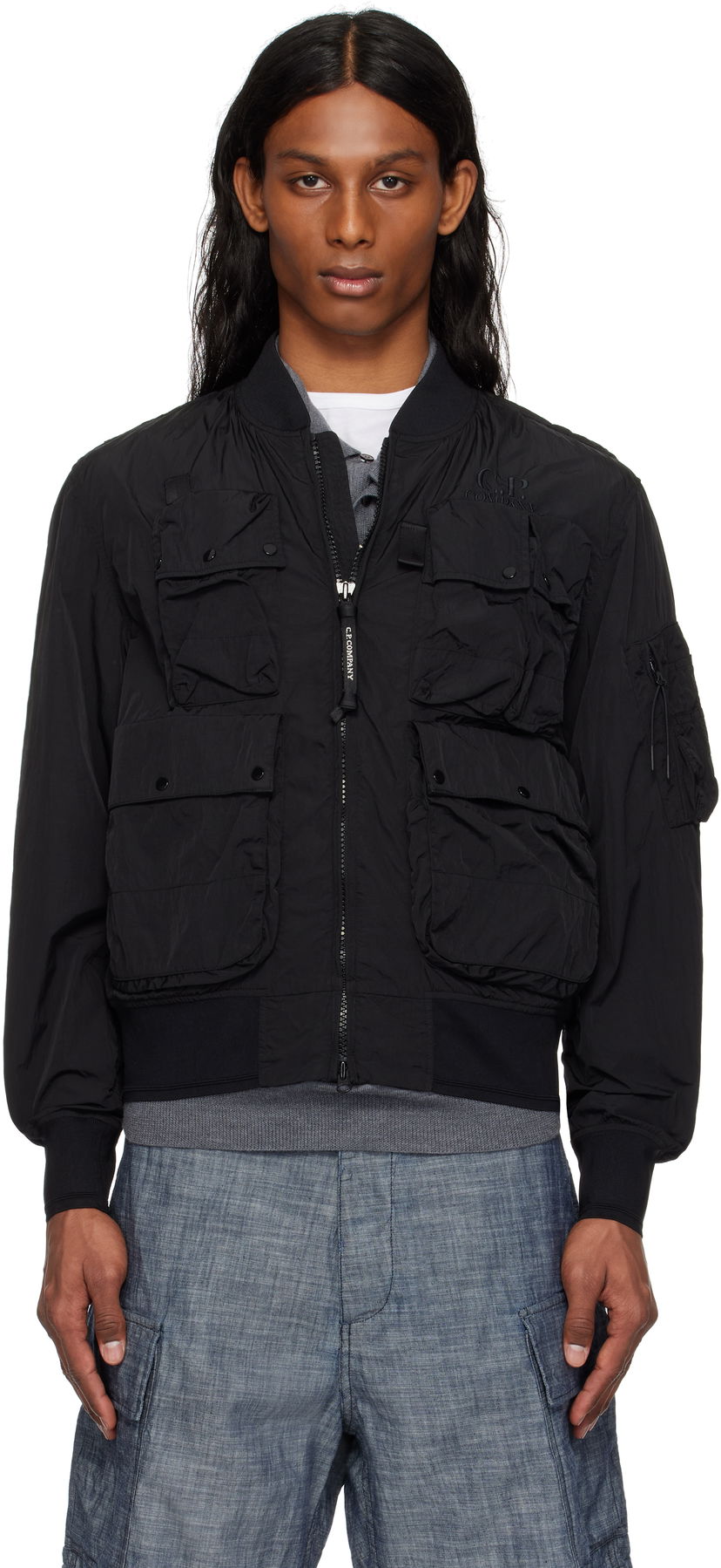 Bomberjakke C.P. Company C.P. Company Chrome-R Multipocket Bomber Jacket Sort | 18CMOW010A-005904G