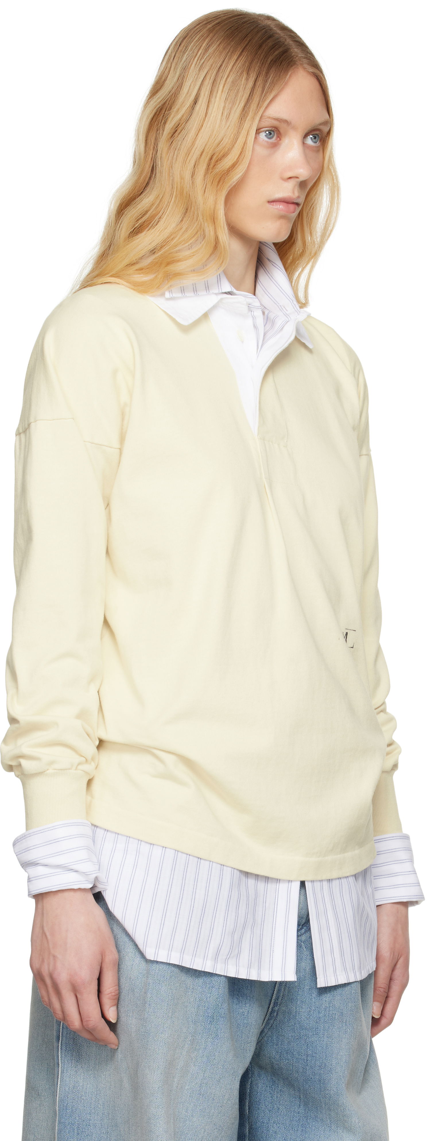 Polo skjorte Maison Margiela Maison Margiela Printed Logo Long Sleeve Polo Gul | S51GL0056 M20096, 1