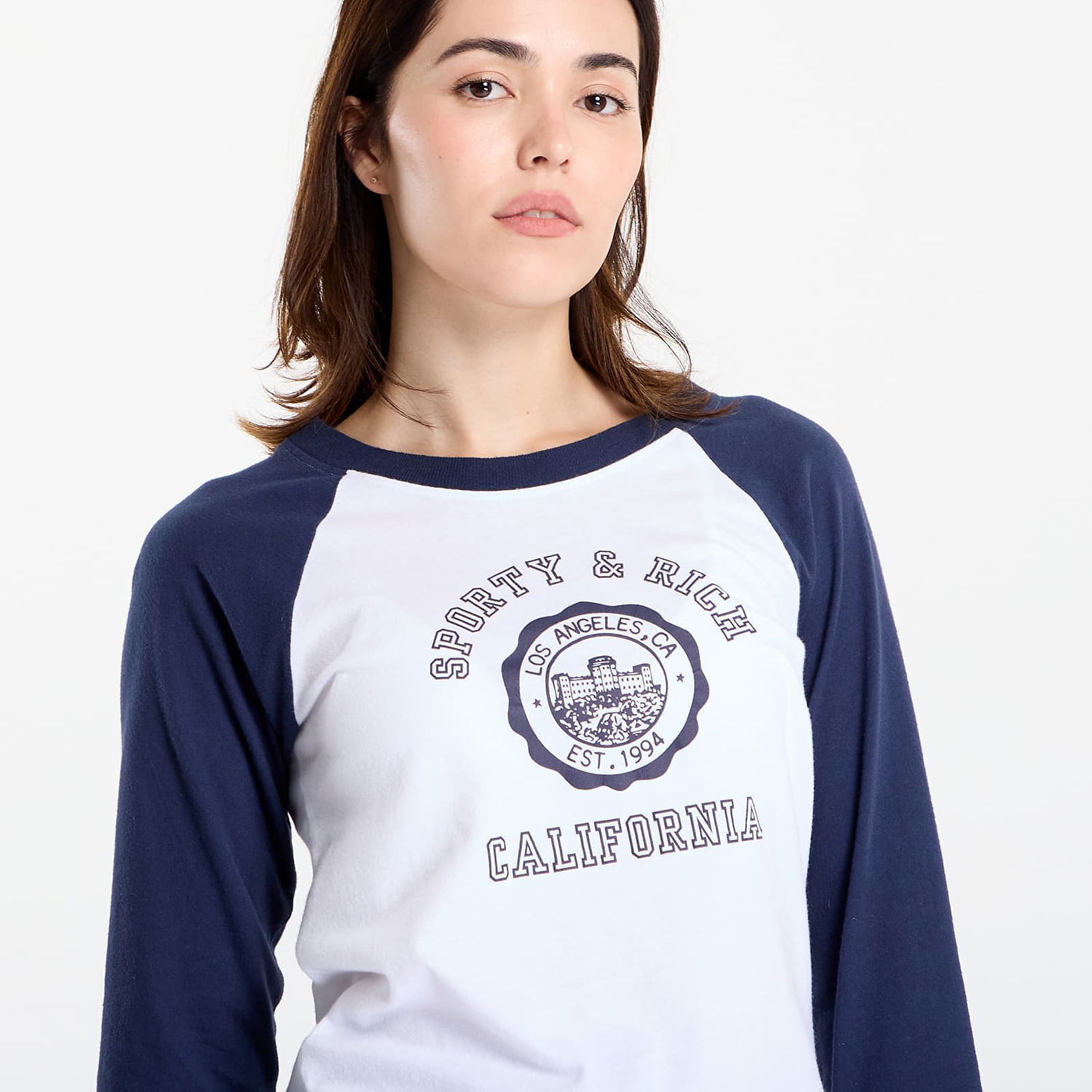 T-shirt Sporty & Rich California Emblem Soft Baseball Tee White/ Dark Navy Hvid | TO090625508WH50, 1