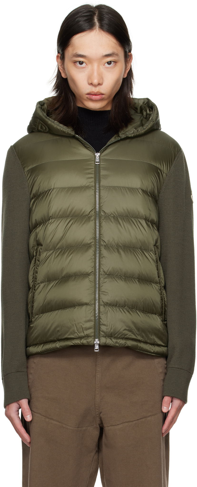 Puffer jakke Moncler Moncler Padded Wool Zip-Up Down Hoodie Grøn | K20919B00006M1131