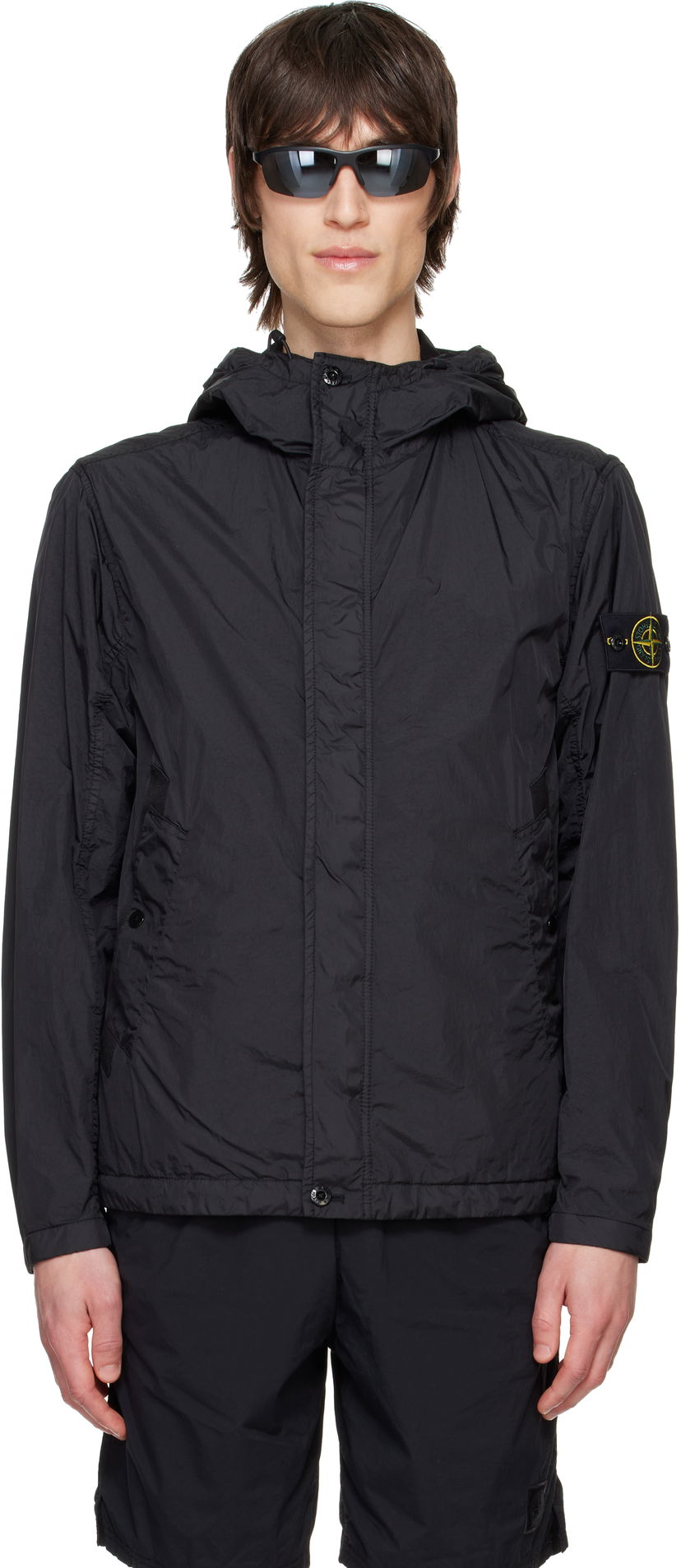 Vindjakke Stone Island Stone Island Crinkle Reps R-NY Hooded Jacket Sort | K1S15 4100092 S0A23
