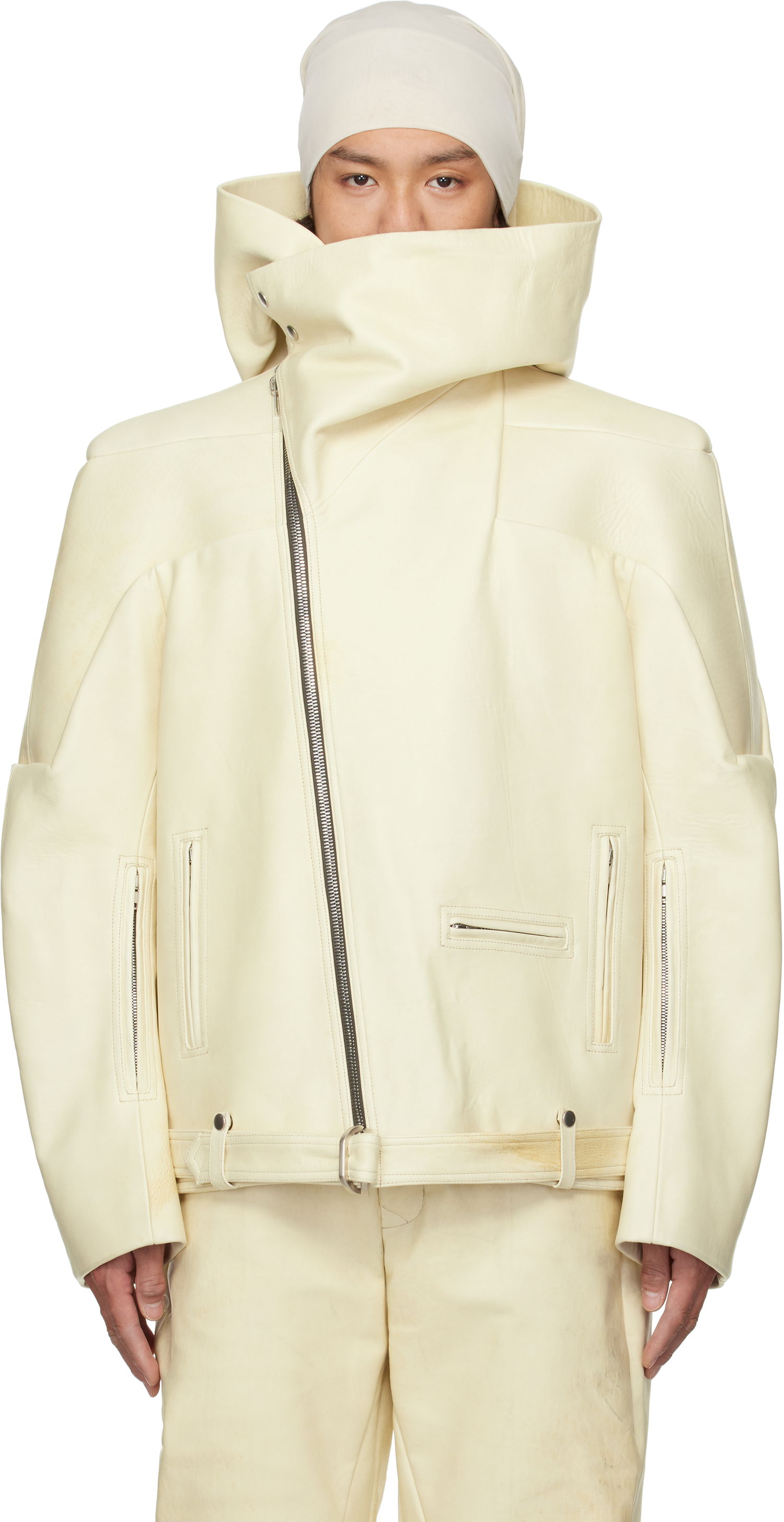 Jakke Rick Owens Rick Owens Hollywood Hooded Stooges Leather Jacket Hvid | RR01E5704 LBH, 0