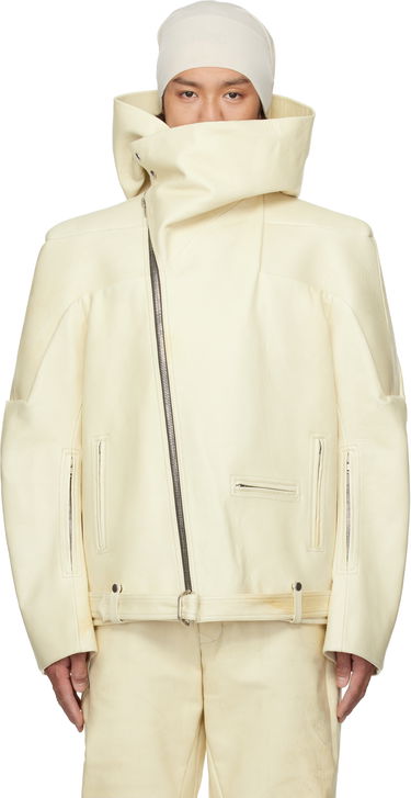 Jakke Rick Owens Rick Owens Hollywood Hooded Stooges Leather Jacket Hvid | RR01E5704 LBH, 0