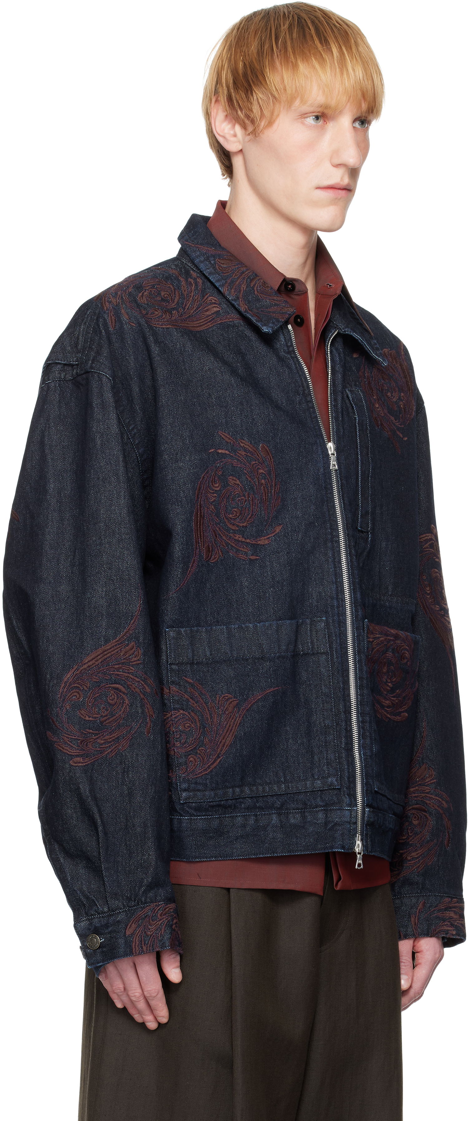 Jakke Dries Van Noten Dries Van Noten Embroidered Pattern Denim Jacket Blå | 251-080505-1554, 1