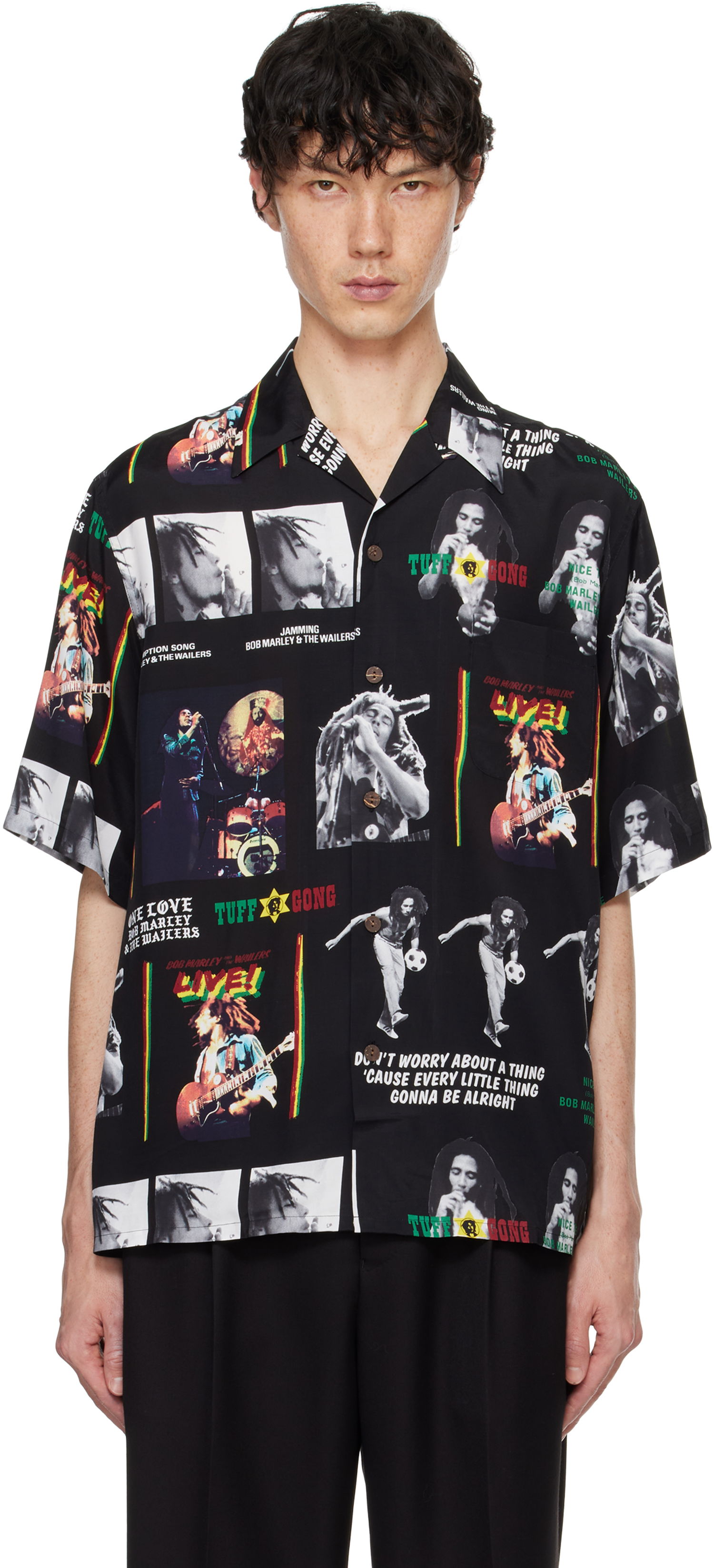 Skjorte WACKO MARIA WACKO MARIA Bob Marley Print Short Sleeve Shirt Sort | BOBMARLEY-WM-HI09, 0