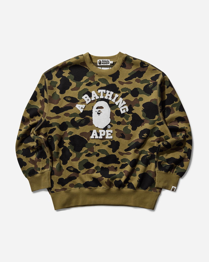 Sweater BAPE 1st Camo Jacquard College Crewneck Sweatshirt Grøn | 1L30113307 GREEN
