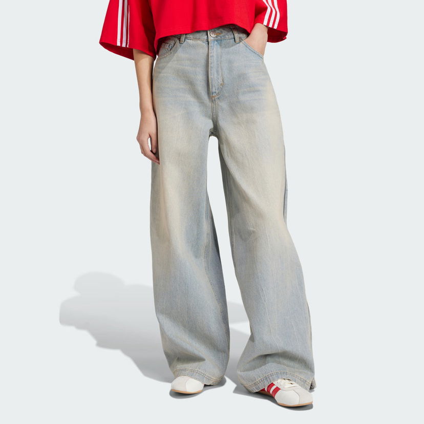 Jeans adidas Performance Adilenium Season 3 Zip Washed Denim Wide Leg Jeans Blå | JX9210