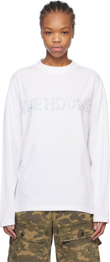 T-shirt We11done We11done Sparkle Logo Long Sleeve T-Shirt Hvid | WD-TT0-25-742-U-WH, 0