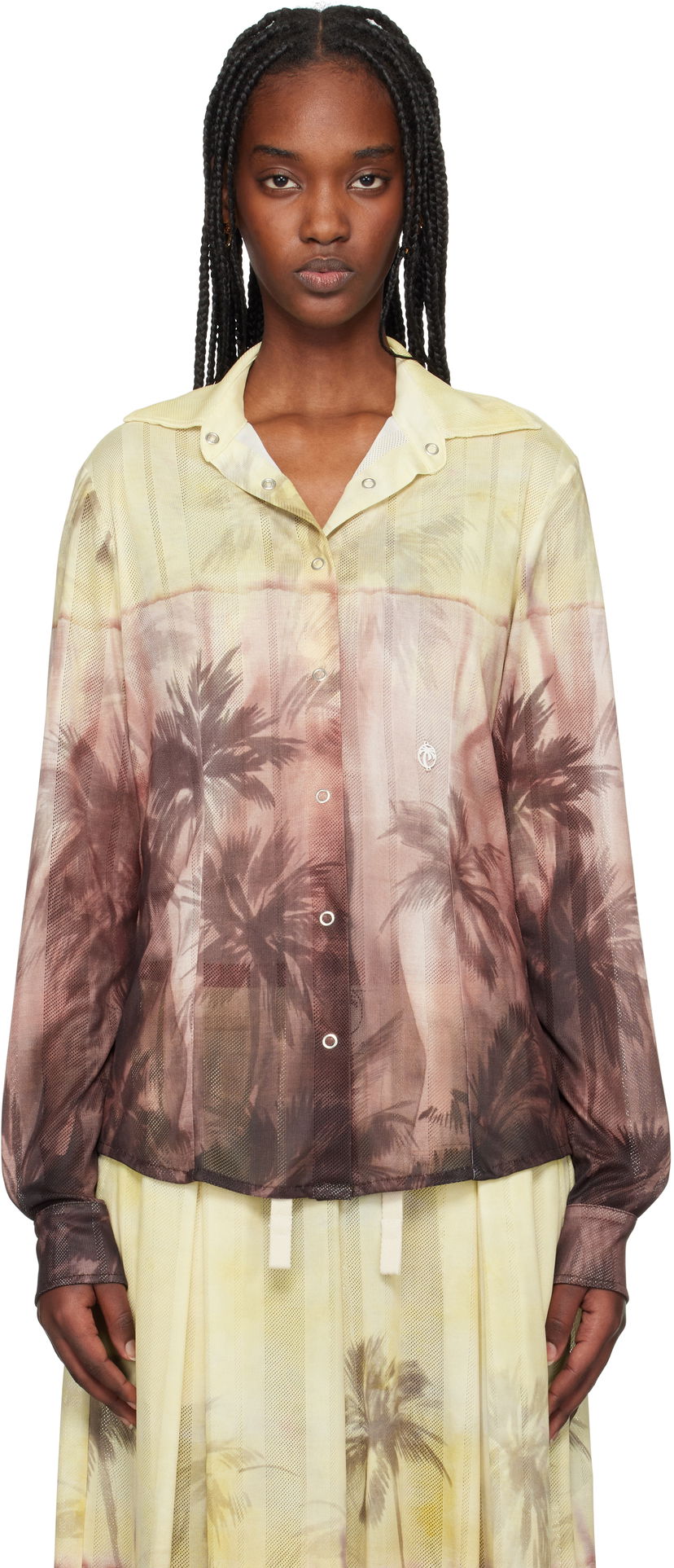 Skjorte Palm Angels Palm Angels Sunset Palms Button-Down Shirt Gul | PWGE024S25FAB0012010