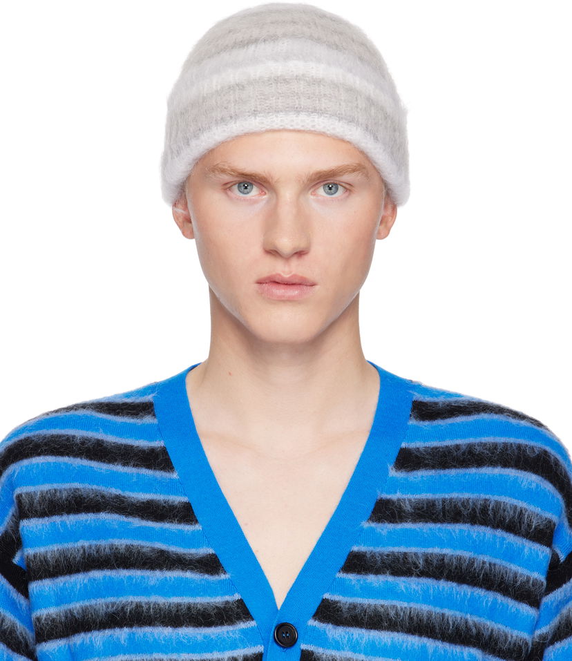 Beanie Marni Striped Mohair Beanie Grå | CLZC0153Q0 UFU174