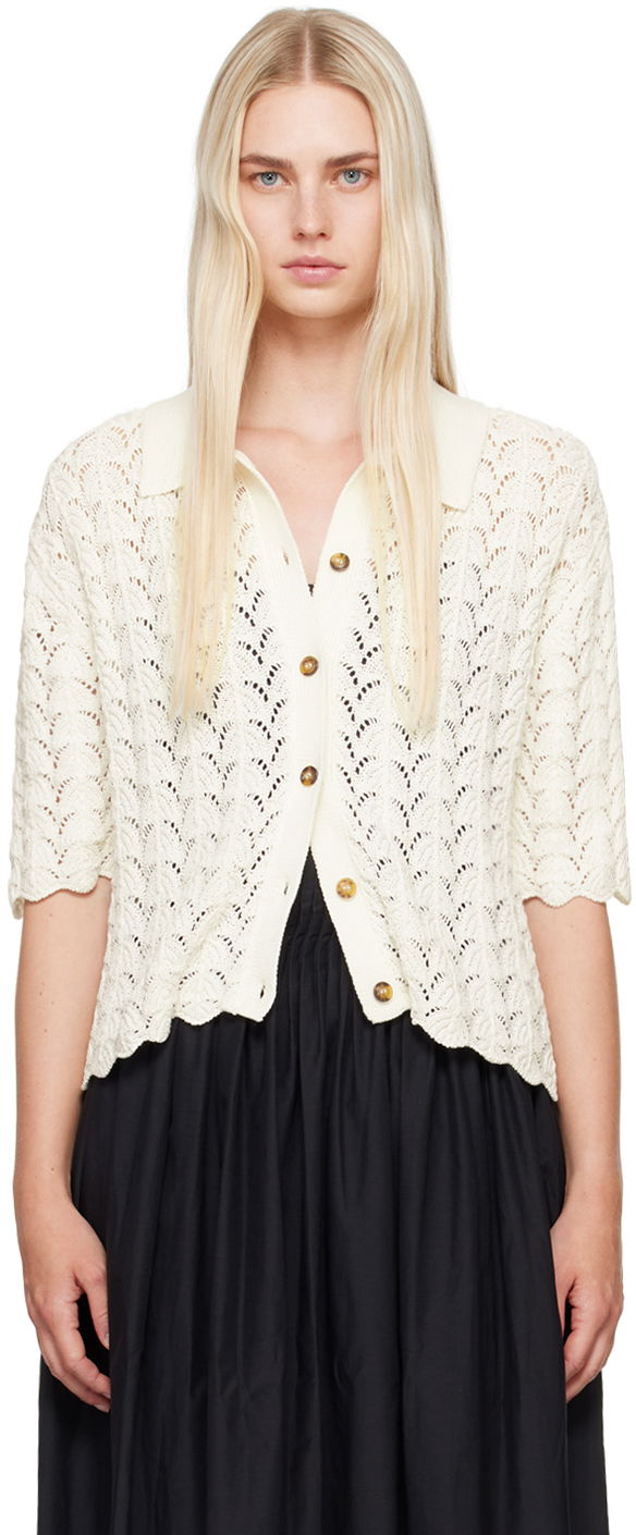 Sweater Loulou de Saison Loulou de Saison Adria Knitted Cardigan Hvid | ADRIA