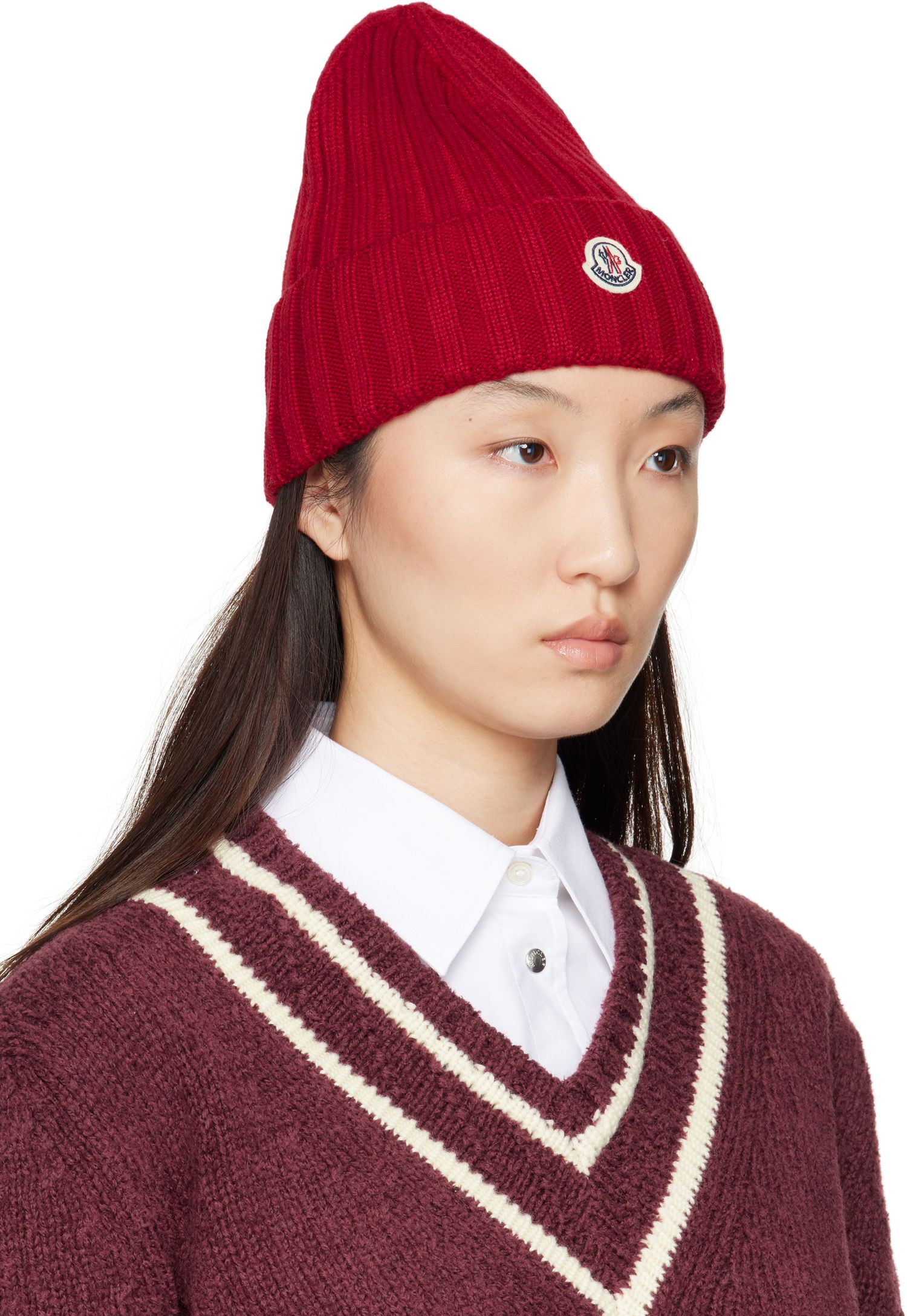 Beanie Moncler Moncler Wool Ribbed Beanie Rød | K20933B00036A9327, 1