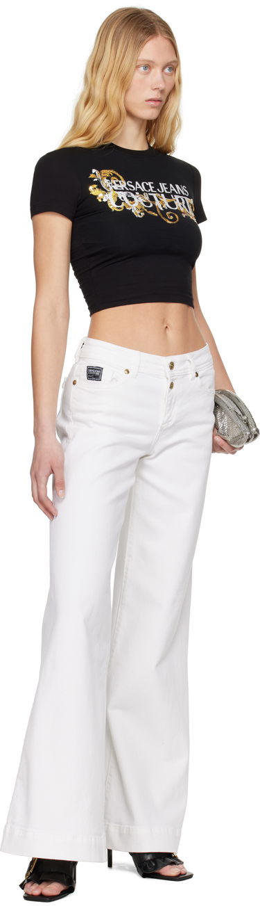 Crop top Versace Versace Jeans Couture Crystal Outline Barocco Cropped T-Shirt Sort | E78HAHC05_ECJ02C, 3