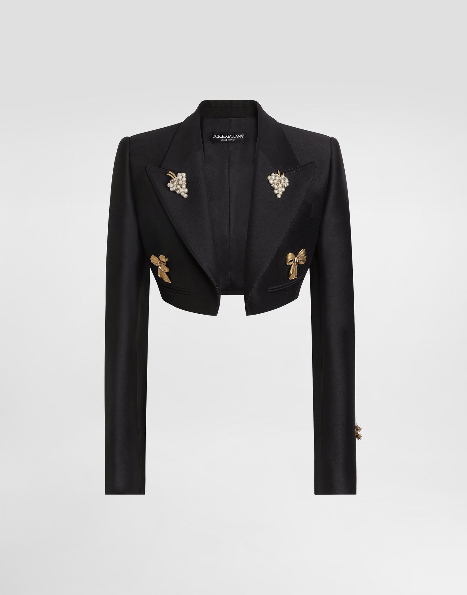 Jakke Dolce & Gabbana Dolce & Gabbana Single-breasted Faille Cropped Jacket with Embellishments Sort | F29NCZFU3R1N0000, 0