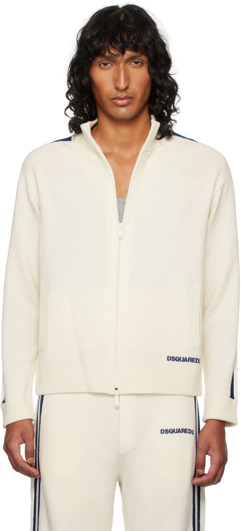 Sweater DSQUARED2 Dsquared2 Zip-Up Knit Sweater Hvid | S74HA1437_D13051