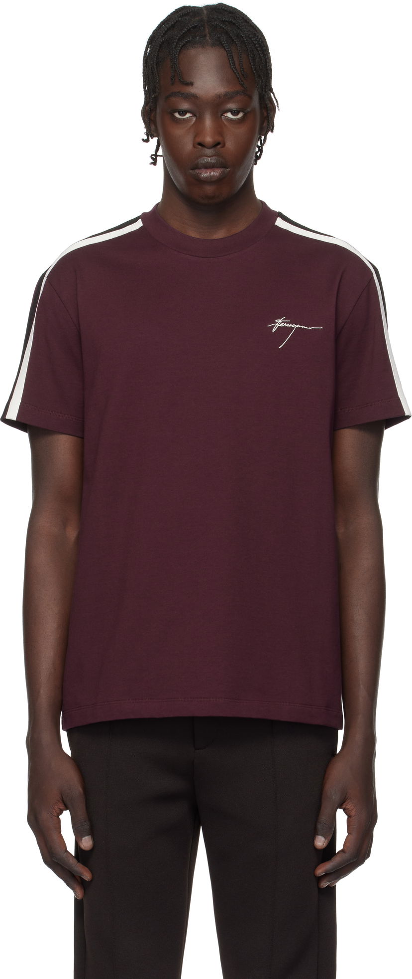 T-shirt FERRAGAMO Ferragamo Contrasting Stripe T-Shirt Bourgogne | 781307