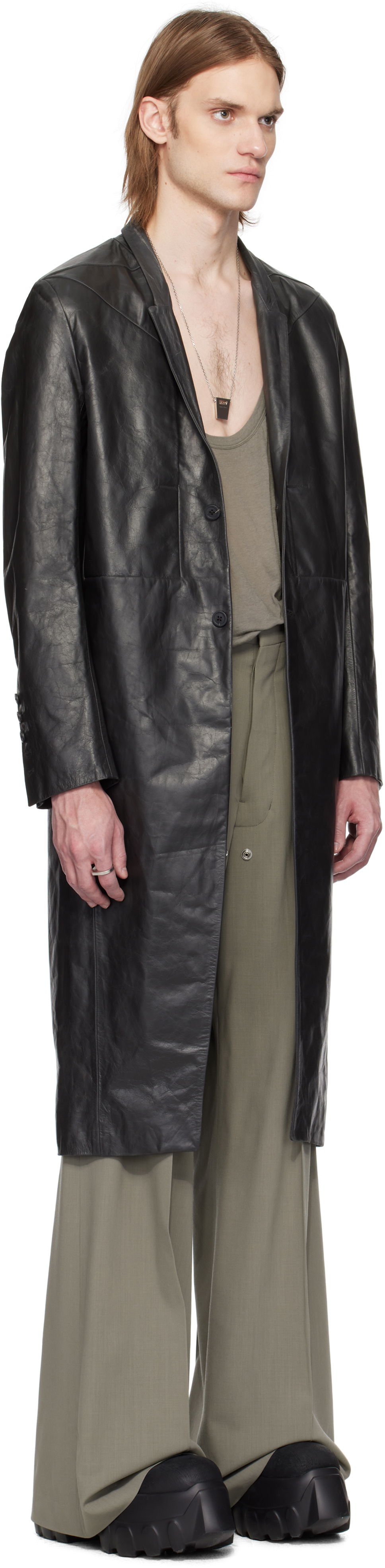Frakker Rick Owens Rick Owens Hollywood Lido Leather Coat Sort | RU01E5954 LTP, 1