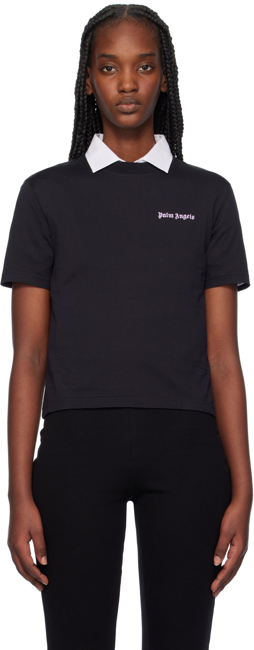 T-shirt Palm Angels Fitted Logo Sort | PWAA044F24JER0011036