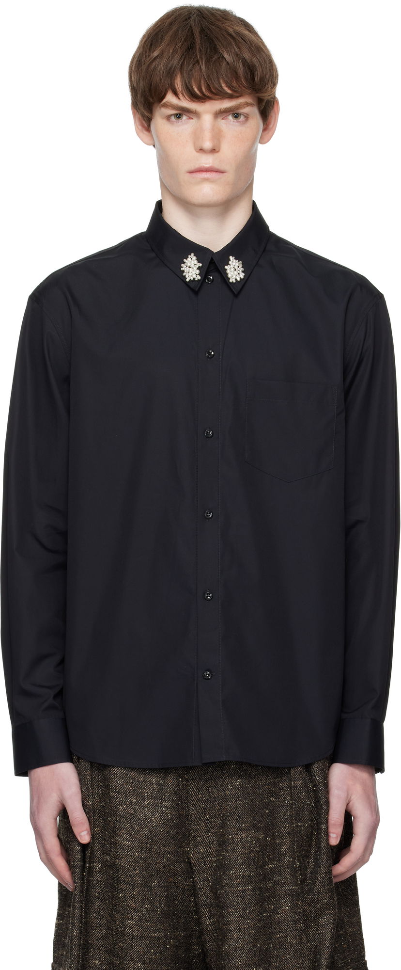 Skjorte Simone Rocha Simone Rocha Beaded Flower Cluster Classic Shirt Sort | 5384B 1025