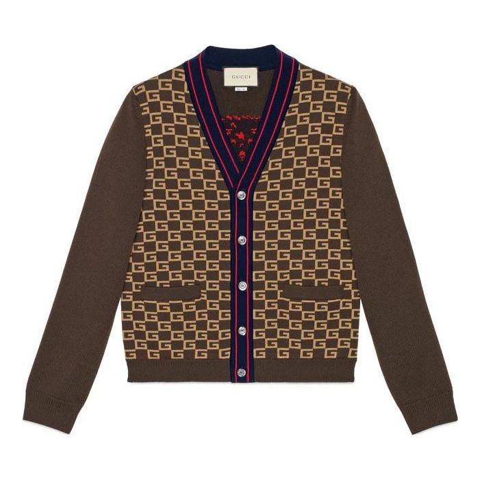 Sweater Gucci Square G Tiger Knit Cardigan Brun | 522543-X9U22-2097, 0