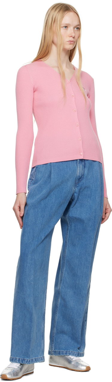 Sweater MAISON KITSUNÉ Maison Kitsuné Baby Fox Patch Fine Ribbed Cardigan Lyserød | OW00501KT1091, 3