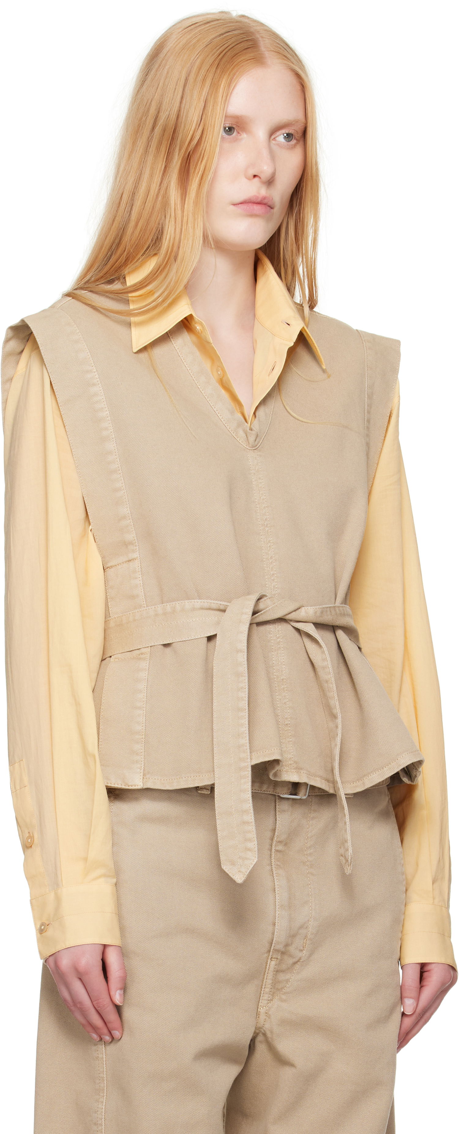 Vest LEMAIRE Lemaire Chasuble Denim Peplum Vest Beige | TO1227 LD1043, 1