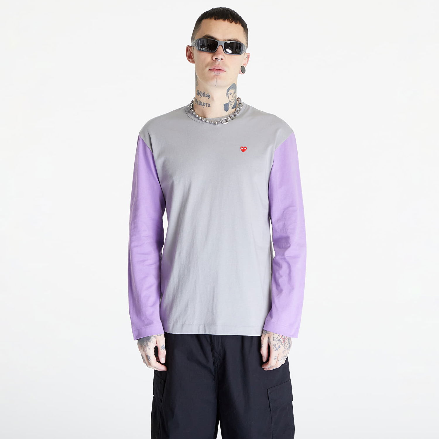 T-shirt Comme des Garçons PLAY Heart Logo Long Sleeve Tee Grå | AZT316 gray, 0