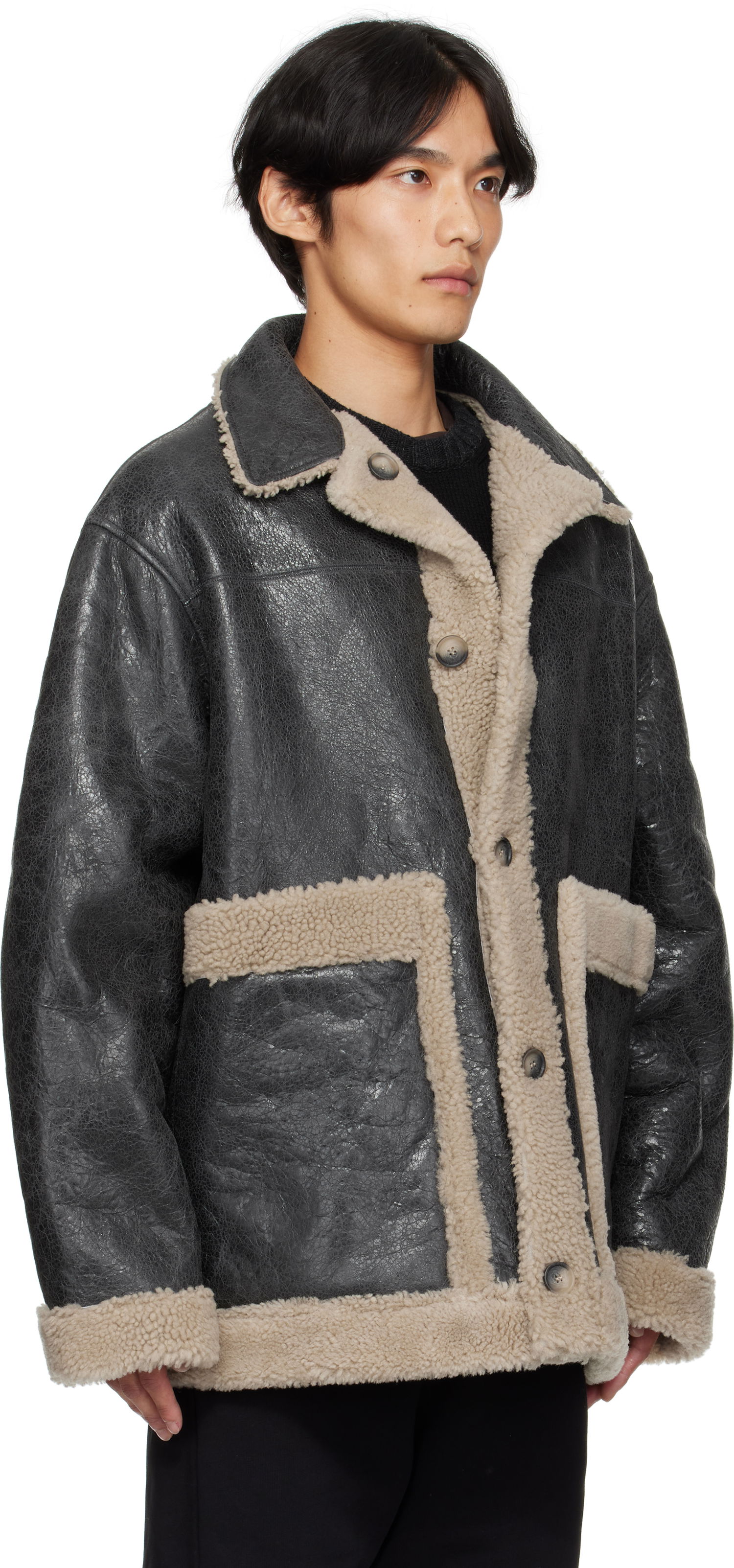 Jakke Maison Margiela MM6 Maison Margiela Crackled Reversible Shearling Jacket Sort | SH0AM0063 M07010, 1