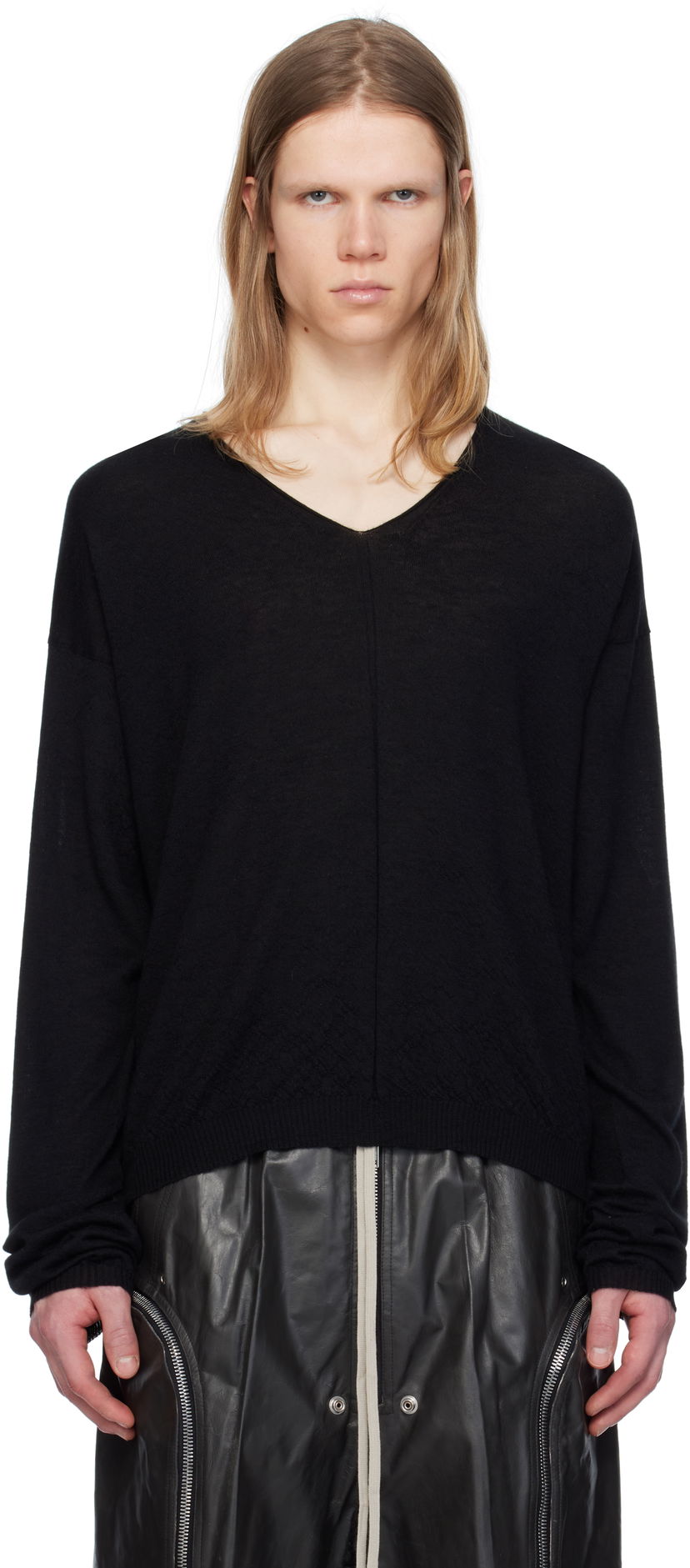 Sweater Rick Owens Rick Owens Hollywood V-Neck Sweater Sort | RU01E5621 WS