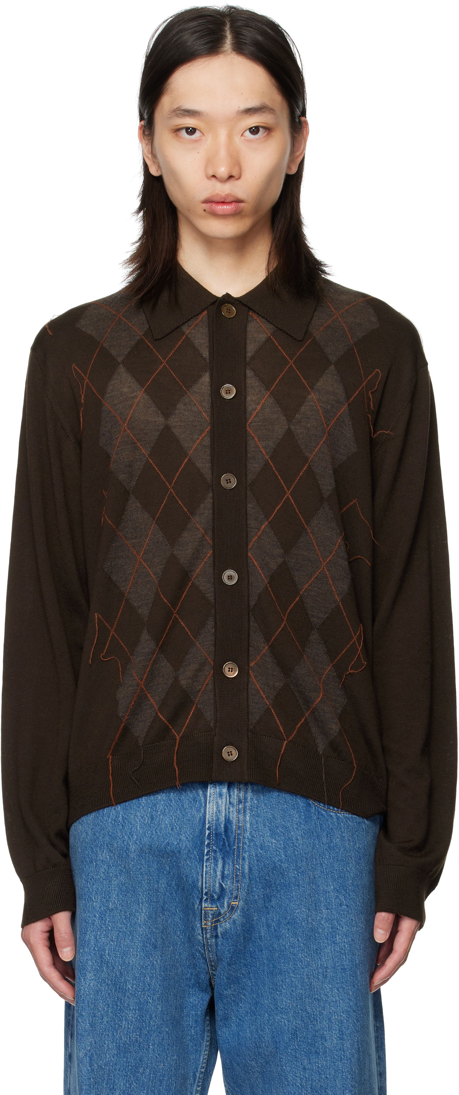 Sweater OUR LEGACY Our Legacy Evening Argyle Cardigan Brun | M4253EP, 0