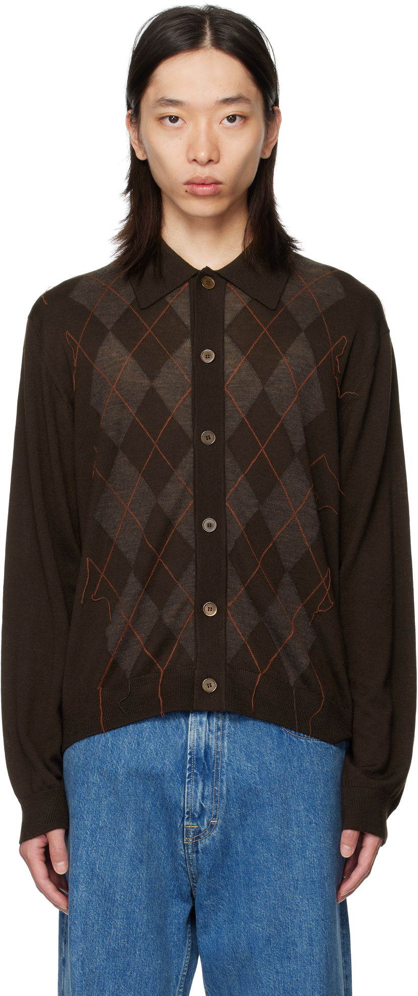 Sweater OUR LEGACY Our Legacy Evening Argyle Cardigan Brun | M4253EP