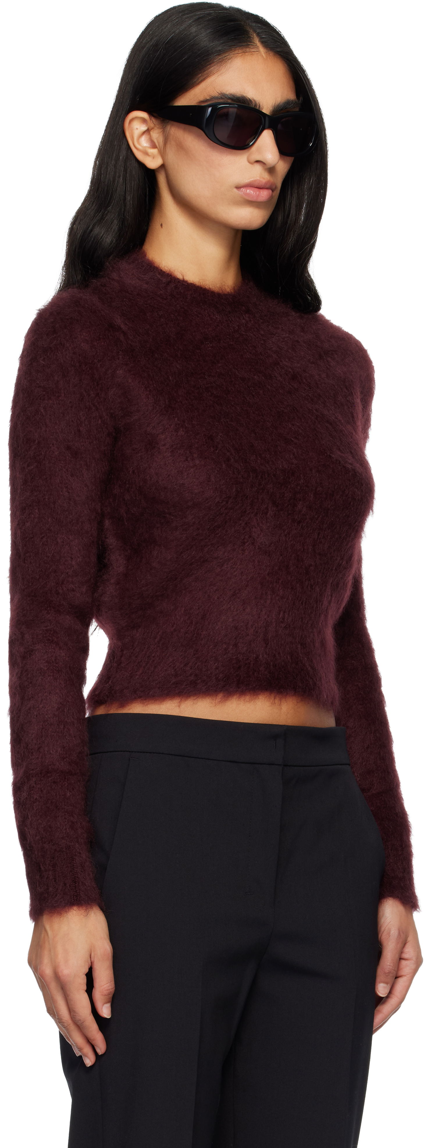 Sweater Max Mara Max Mara Adatti Fuzzy Cropped Mock-Neck Sweater Bourgogne | 2521366263600, 1